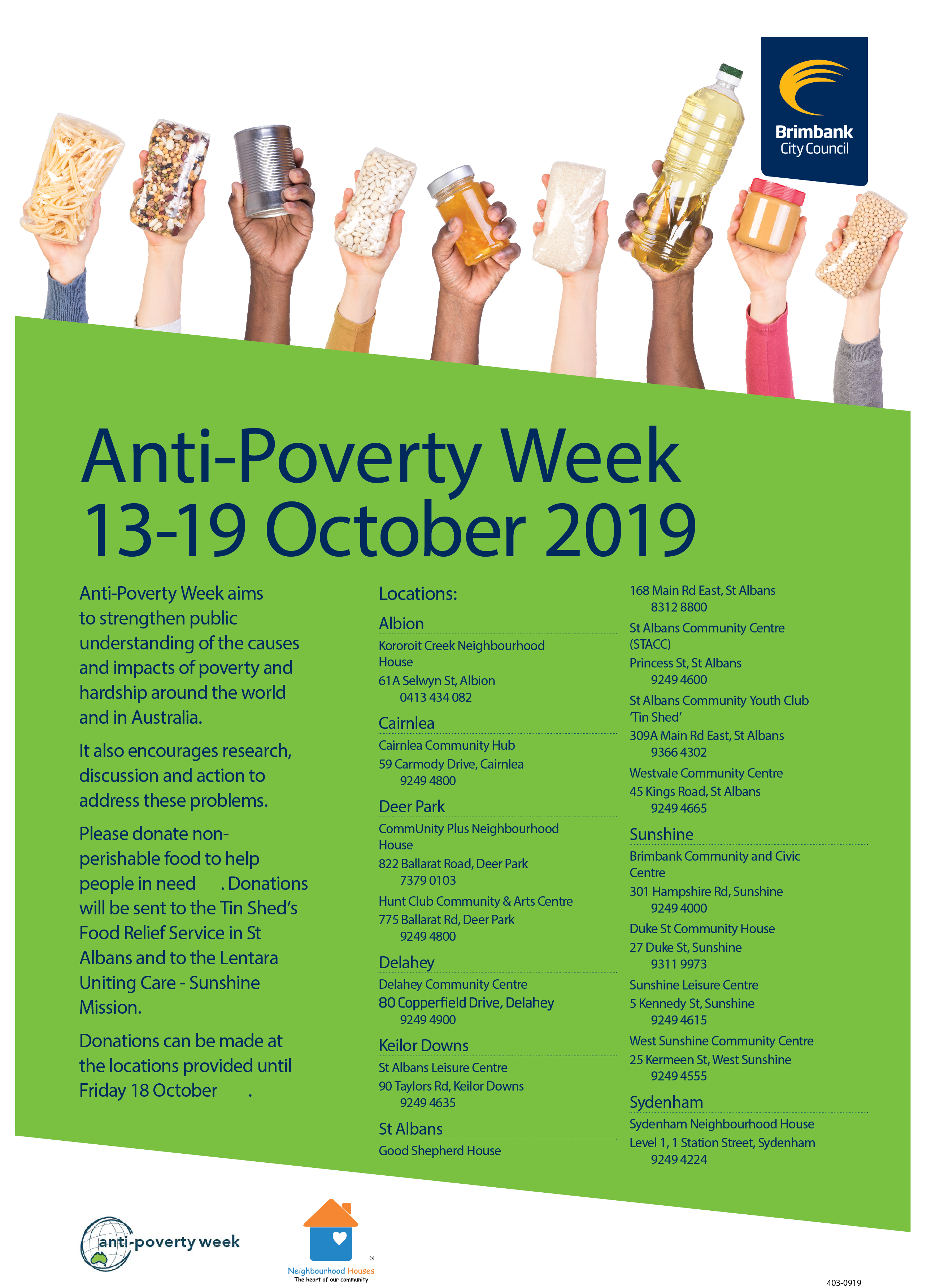2019 09 26 Anti Poverty Week Flyer